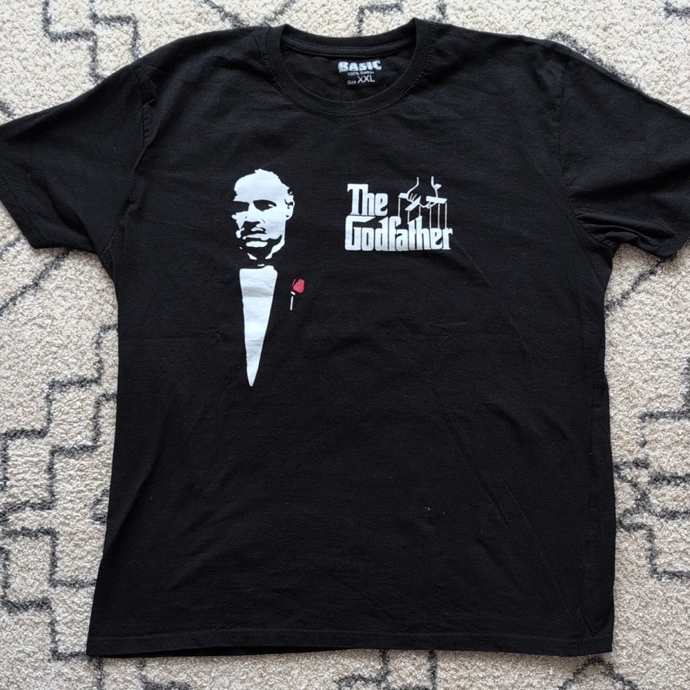 Black and White Short Sleeve Tee with Graphic Design Don Corleone